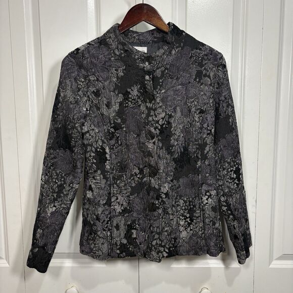 Chico’s Jacket Womens 2 Floral Brocade Textured Button Up Evening Boho Chic - Picture 1 of 8